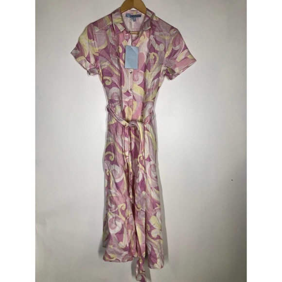 Hill House The Lily Dress Short Sleeves Linen Pink XS NWT - Picture 6 of 11